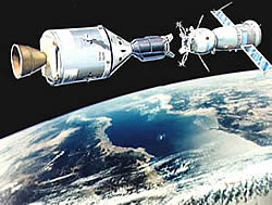 Apollo und Sojuz koppeln aneinander an